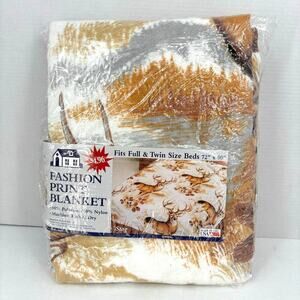 Vintage Owen Blanket Stag Full Twin Size Deer Buck Print 72 x 90 New Sealed USA